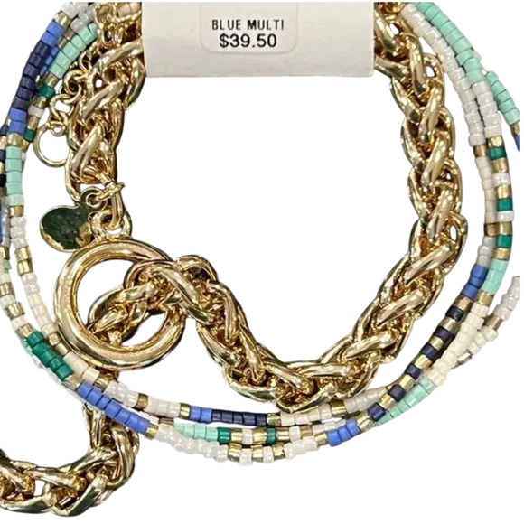 NWT LOFT Gold and Blue Multi Beaded Chain Bracelet Set - Picture 4 of 9